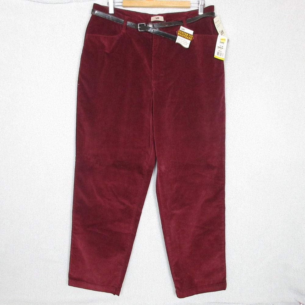 Lee‎ Corduroy Pants Burgundy Custom Fit Waistband Belted Women's Size 18M